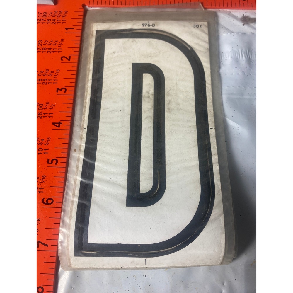 Vintage Meyercord Kwik-Space‎ 6" Letter D Black White Self Stick NOS 976-D